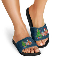 Flamingle Bells Xmas Christmas Slide Sandals Xmas Holiday Patterns - Wonder Print Shop