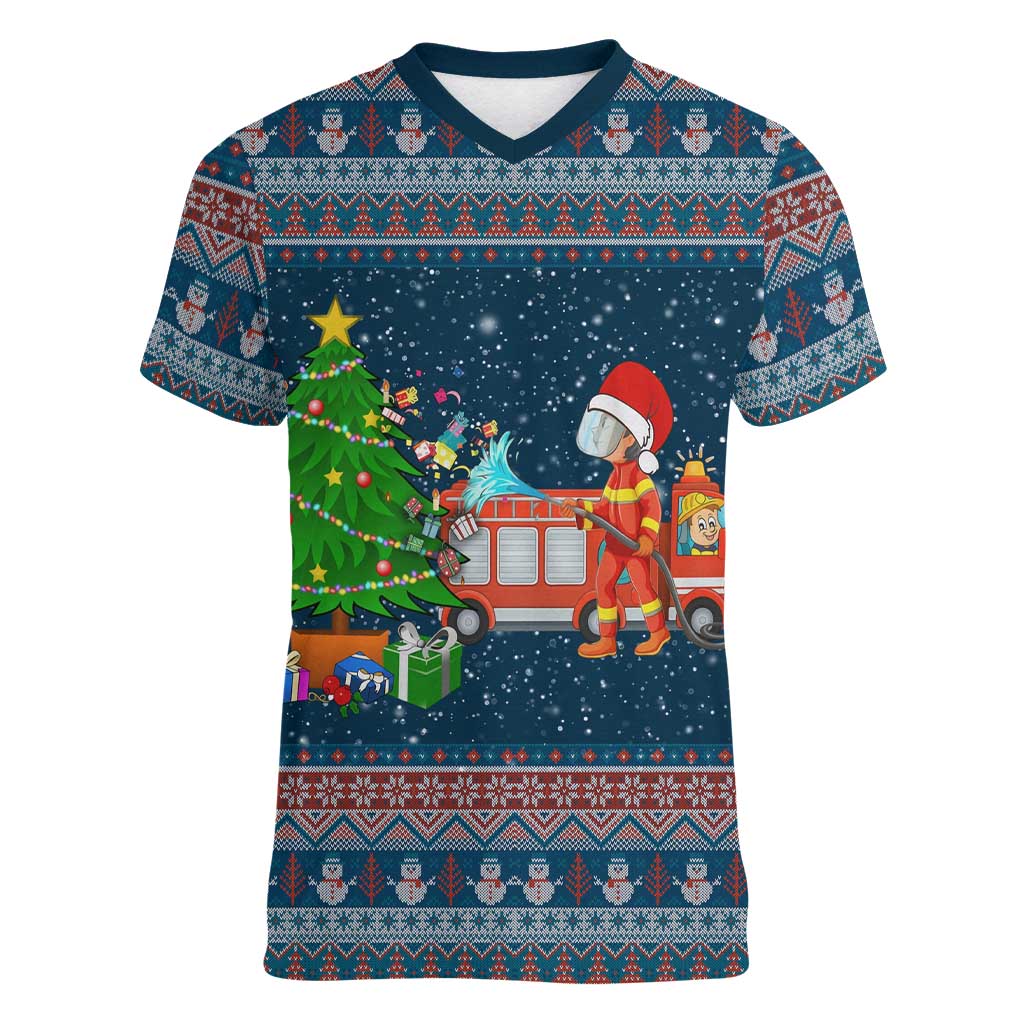 Flamingle Bells Xmas Christmas Women V-Neck T-Shirt Xmas Holiday Patterns - Wonder Print Shop