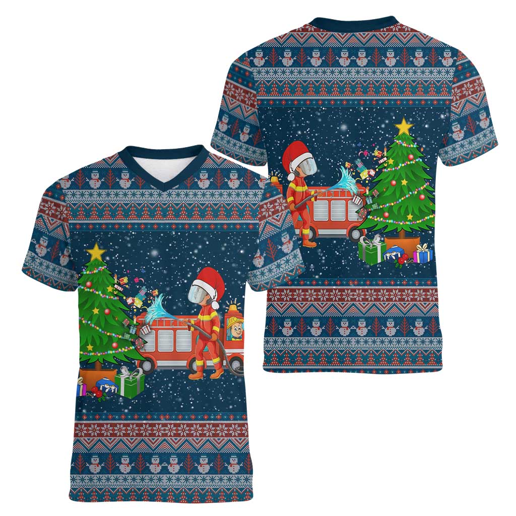 Flamingle Bells Xmas Christmas Women V-Neck T-Shirt Xmas Holiday Patterns - Wonder Print Shop