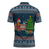 Flamingle Bells Xmas Christmas Zipper Polo Shirt Xmas Holiday Patterns - Wonder Print Shop