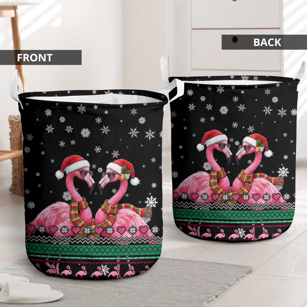 Flamingo Couple Christmas Laundry Basket Xmas Holiday Patterns - Wonder Print Shop