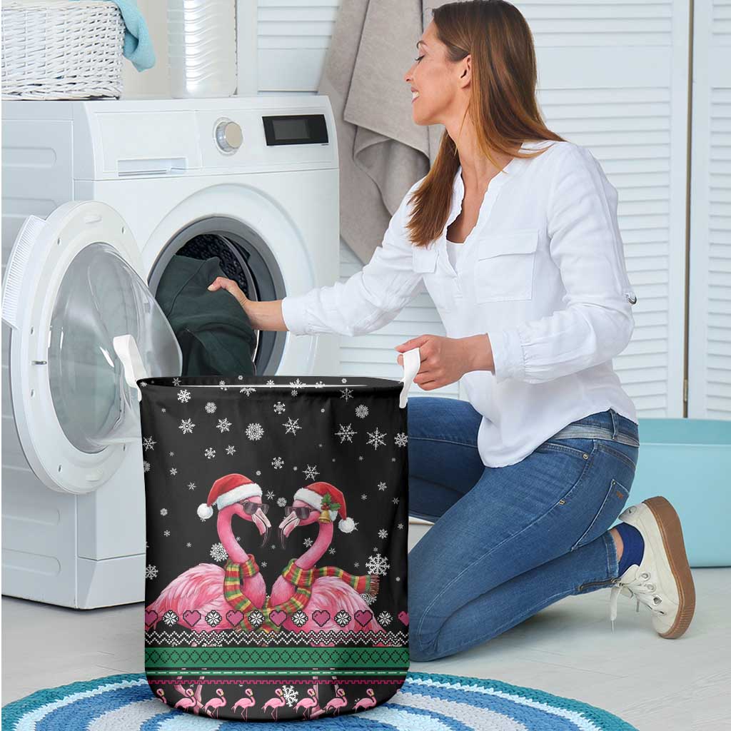Flamingo Couple Christmas Laundry Basket Xmas Holiday Patterns - Wonder Print Shop