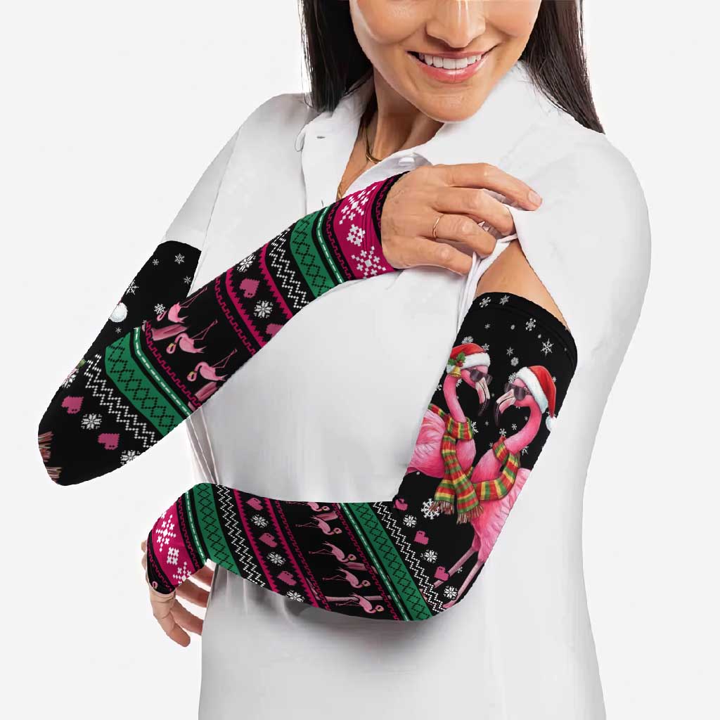 Flamingo Couple Christmas Arm Sleeves Xmas Holiday Patterns - Wonder Print Shop