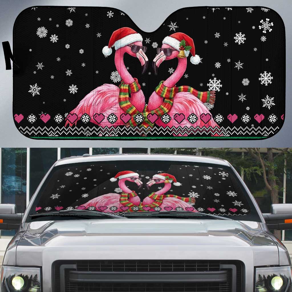 Flamingo Couple Christmas Auto Sun Shade Xmas Holiday Patterns - Wonder Print Shop