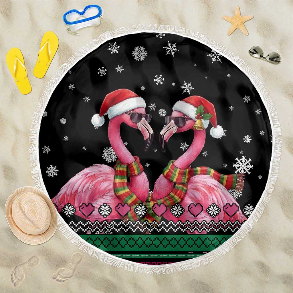 Flamingo Couple Christmas Beach Blanket Xmas Holiday Patterns - Wonder Print Shop