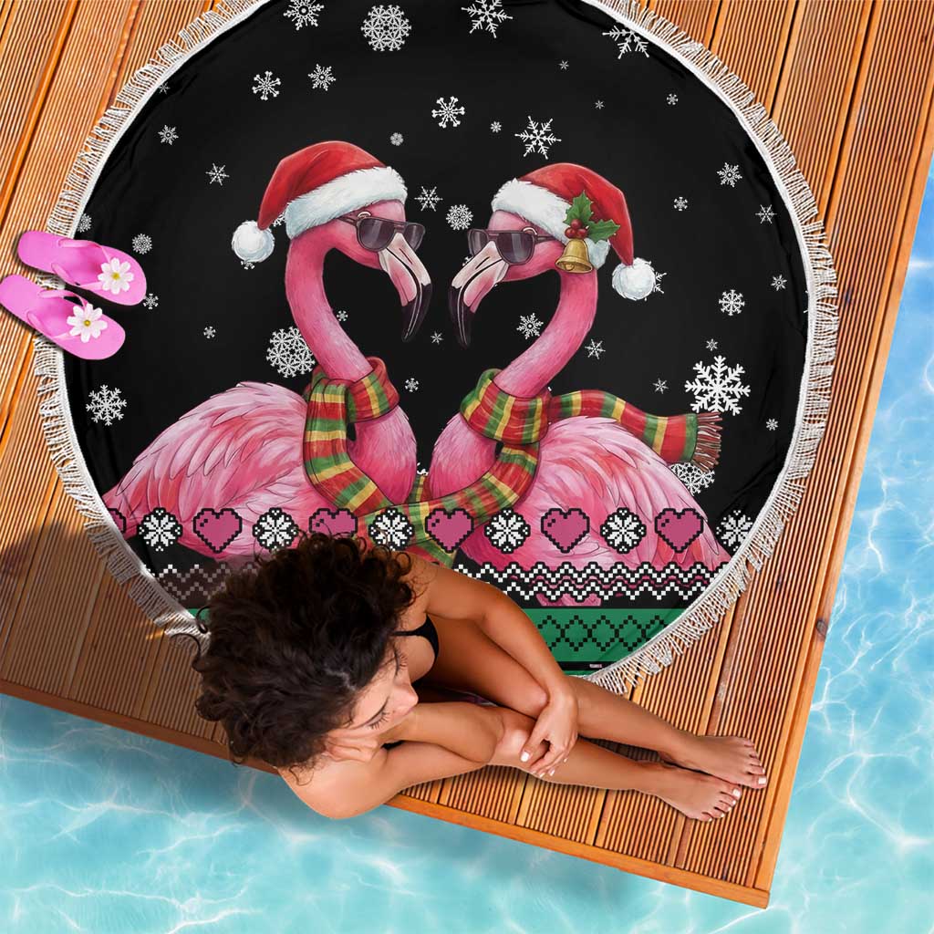 Flamingo Couple Christmas Beach Blanket Xmas Holiday Patterns - Wonder Print Shop