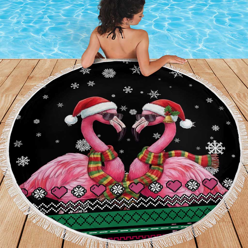 Flamingo Couple Christmas Beach Blanket Xmas Holiday Patterns - Wonder Print Shop
