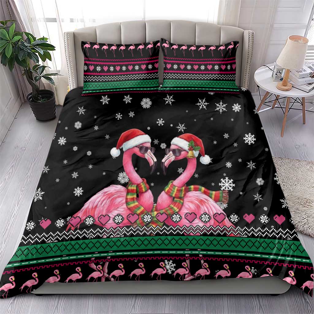 Flamingo Couple Christmas Bedding Set Xmas Holiday Patterns - Wonder Print Shop