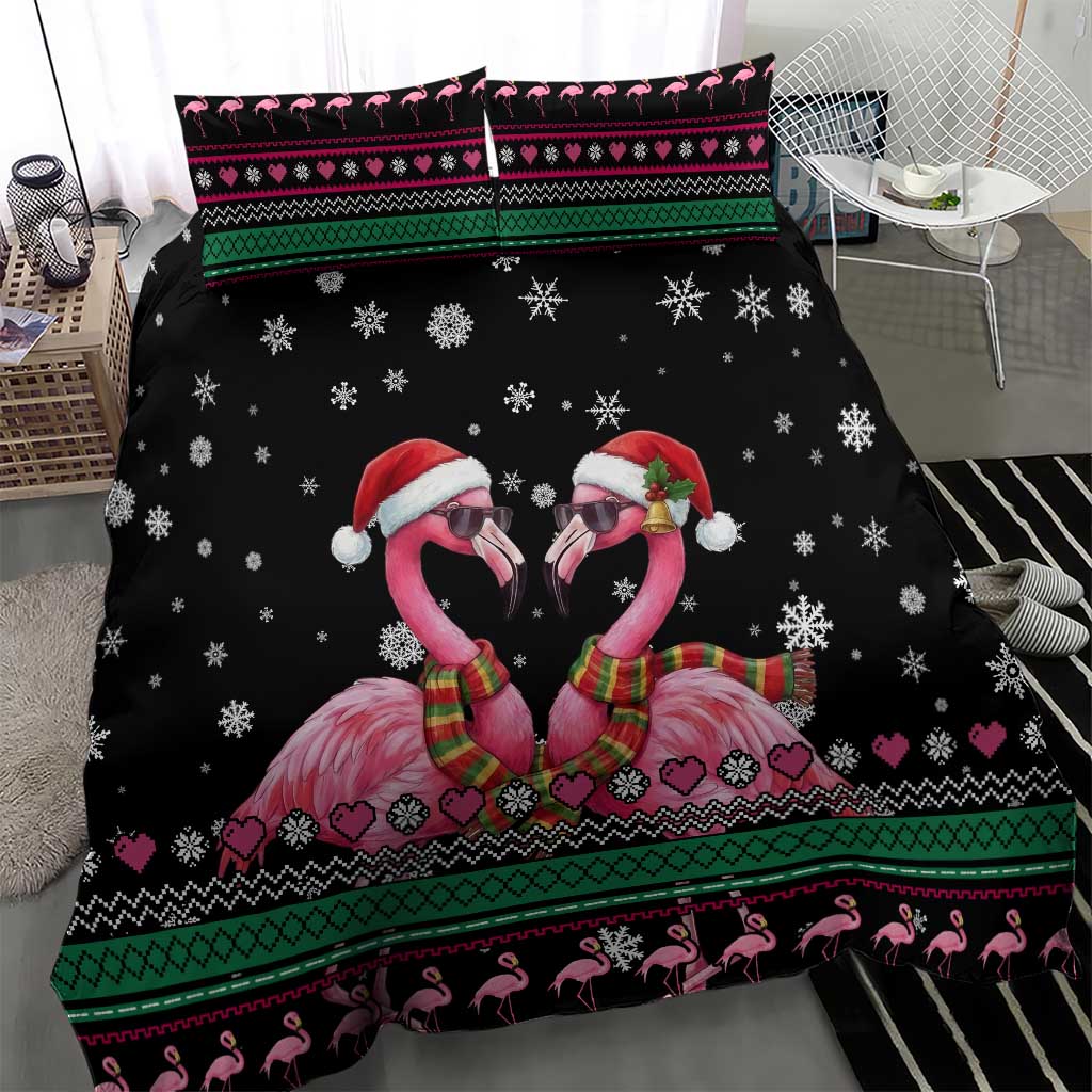 Flamingo Couple Christmas Bedding Set Xmas Holiday Patterns - Wonder Print Shop