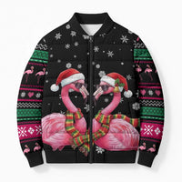 Flamingo Couple Christmas Bomber Puffer Jacket Xmas Holiday Patterns - Wonder Print Shop