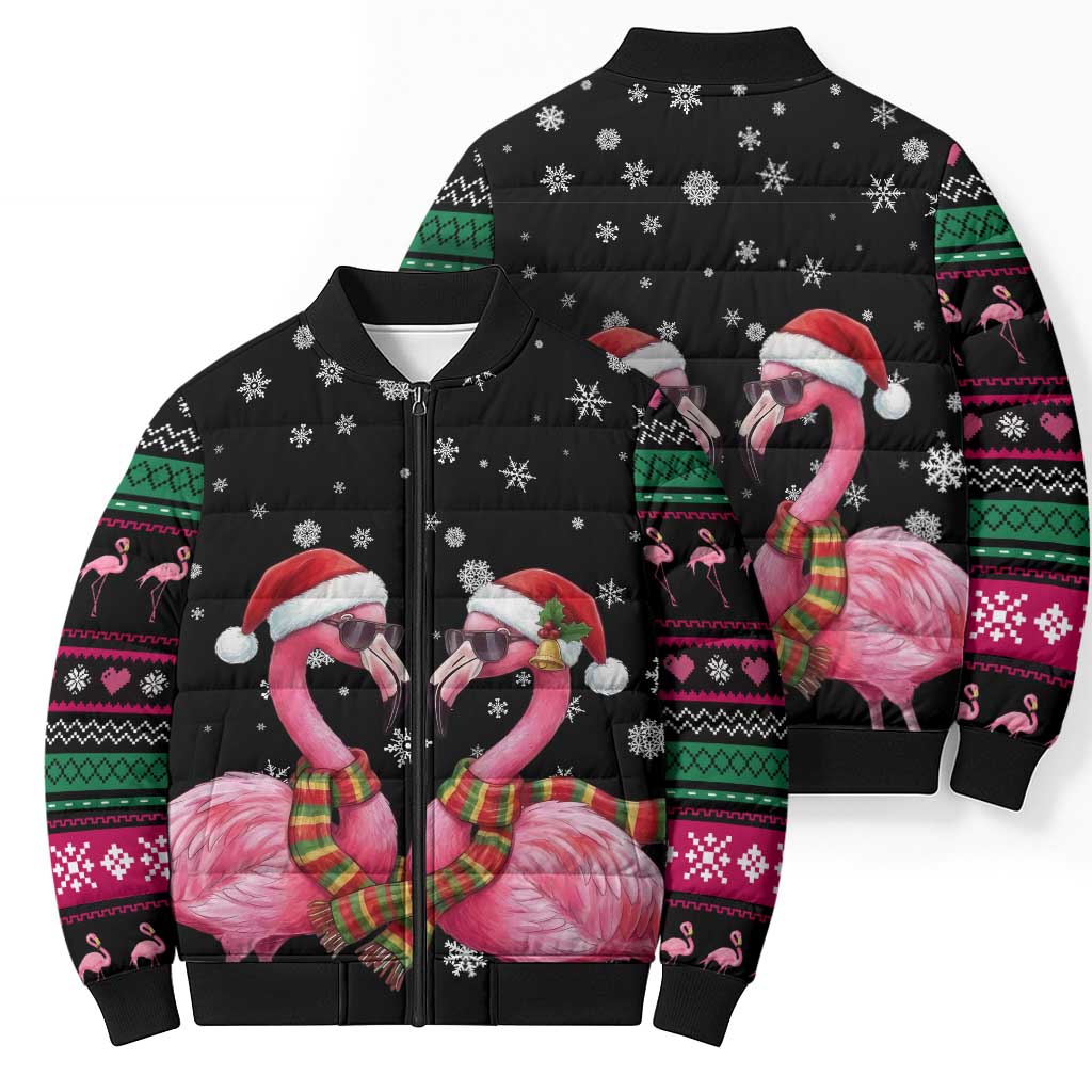 Flamingo Couple Christmas Bomber Puffer Jacket Xmas Holiday Patterns - Wonder Print Shop