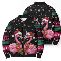 Flamingo Couple Christmas Bomber Puffer Jacket Xmas Holiday Patterns - Wonder Print Shop
