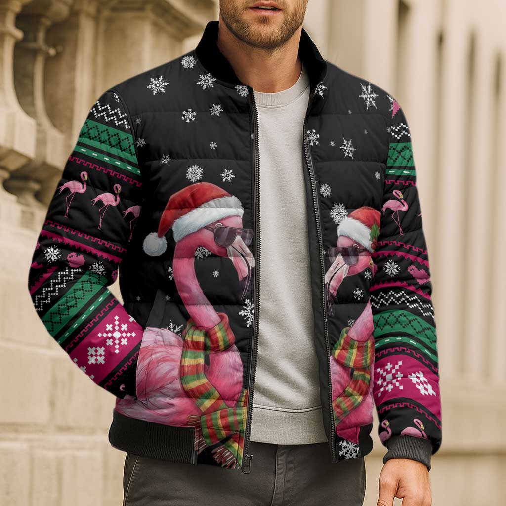 Flamingo Couple Christmas Bomber Puffer Jacket Xmas Holiday Patterns - Wonder Print Shop