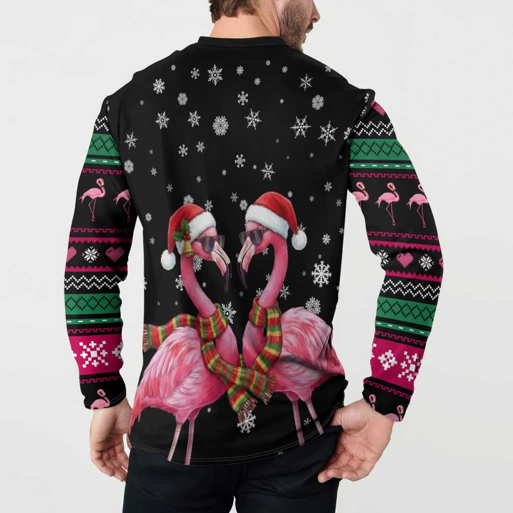 Flamingo Couple Christmas Button Sweatshirt Xmas Holiday Patterns - undefined