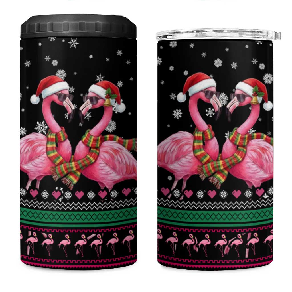 Flamingo Couple Christmas 4 in 1 Can Cooler Tumbler Xmas Holiday Patterns - Wonder Print Shop