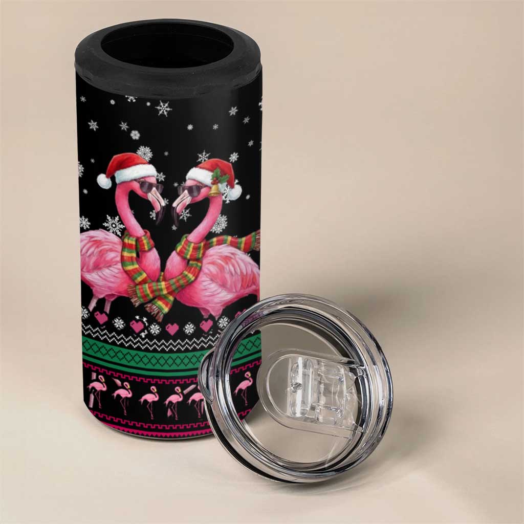 Flamingo Couple Christmas 4 in 1 Can Cooler Tumbler Xmas Holiday Patterns - Wonder Print Shop