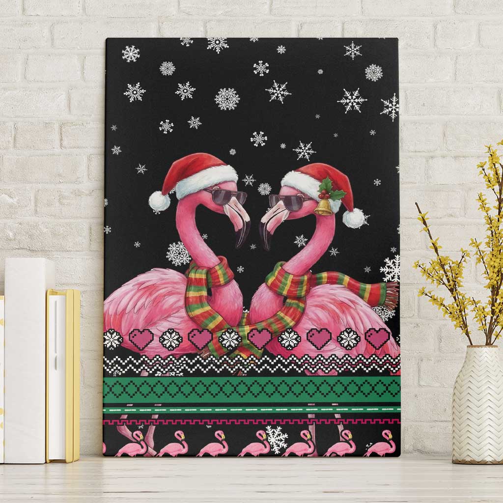 Flamingo Couple Christmas Canvas Wall Art Xmas Holiday Patterns - Wonder Print Shop