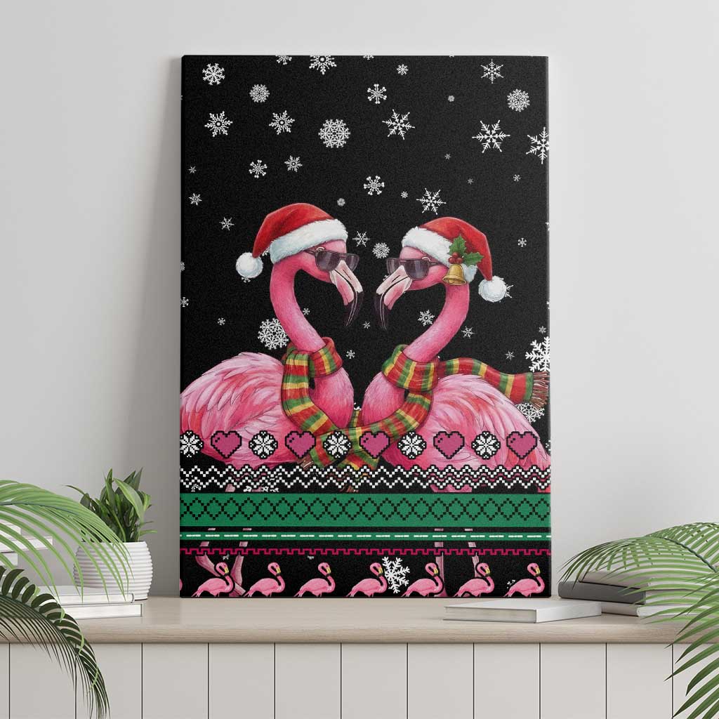 Flamingo Couple Christmas Canvas Wall Art Xmas Holiday Patterns - Wonder Print Shop