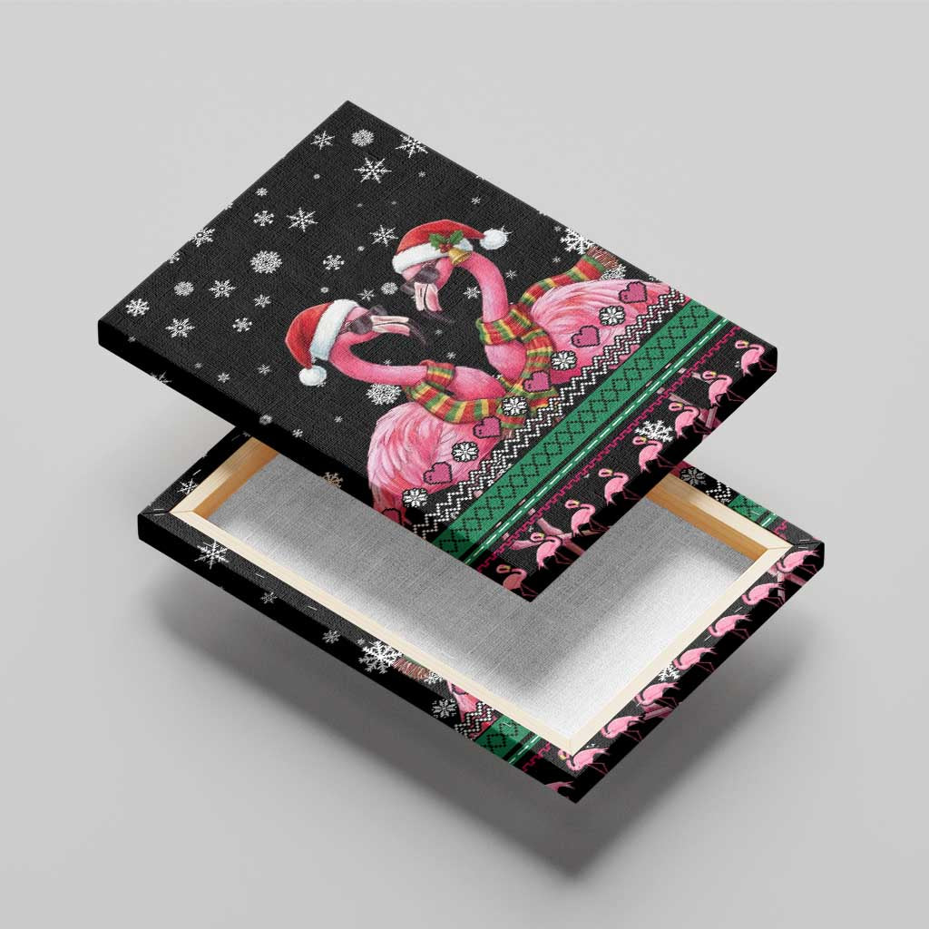 Flamingo Couple Christmas Canvas Wall Art Xmas Holiday Patterns - Wonder Print Shop