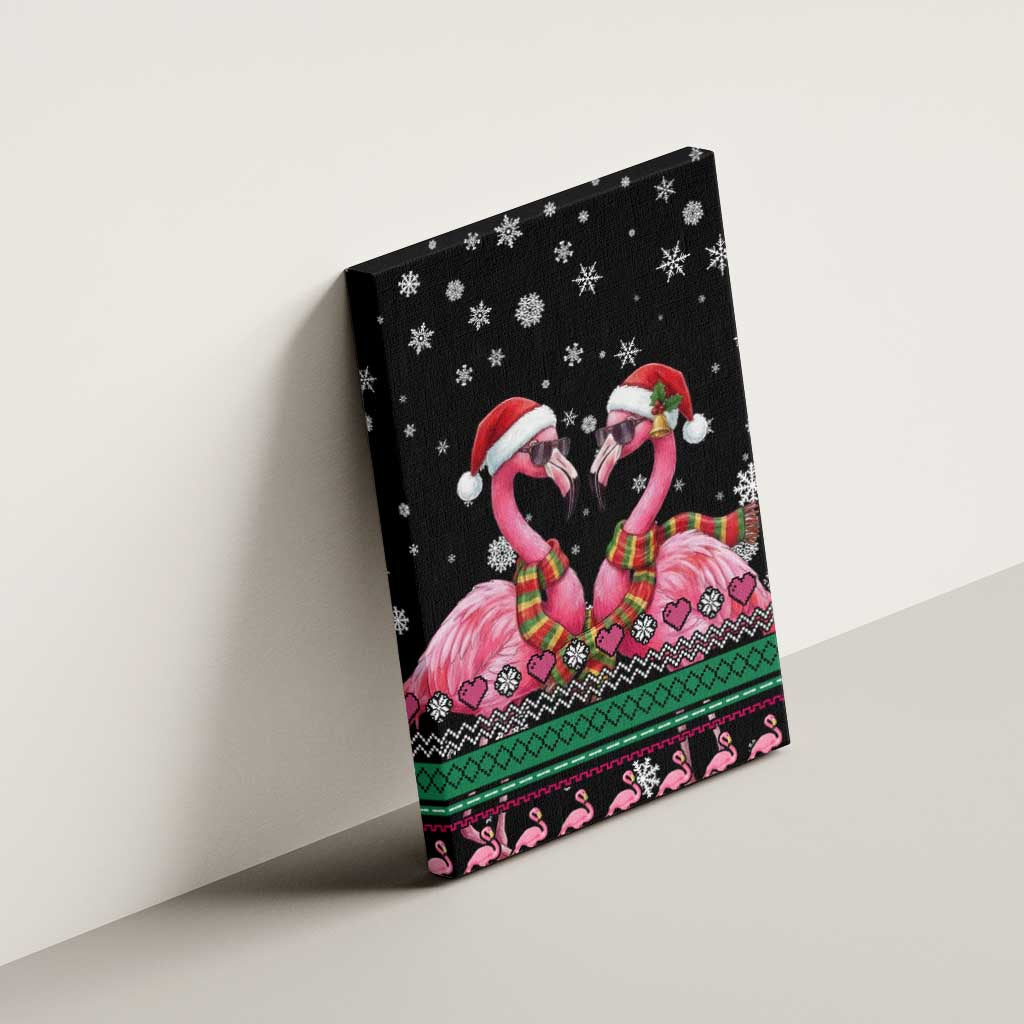 Flamingo Couple Christmas Canvas Wall Art Xmas Holiday Patterns - Wonder Print Shop