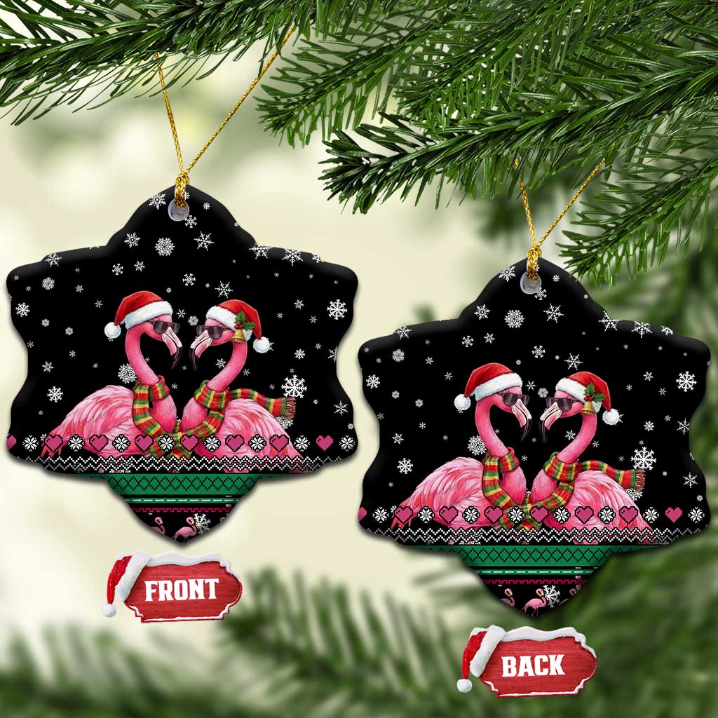 Flamingo Couple Christmas Ceramic Ornament Xmas Holiday Patterns - Wonder Print Shop