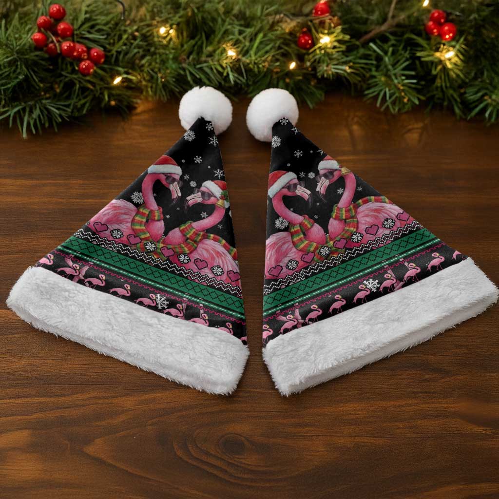 Flamingo Couple Christmas Santa Hat Xmas Holiday Patterns - Wonder Print Shop