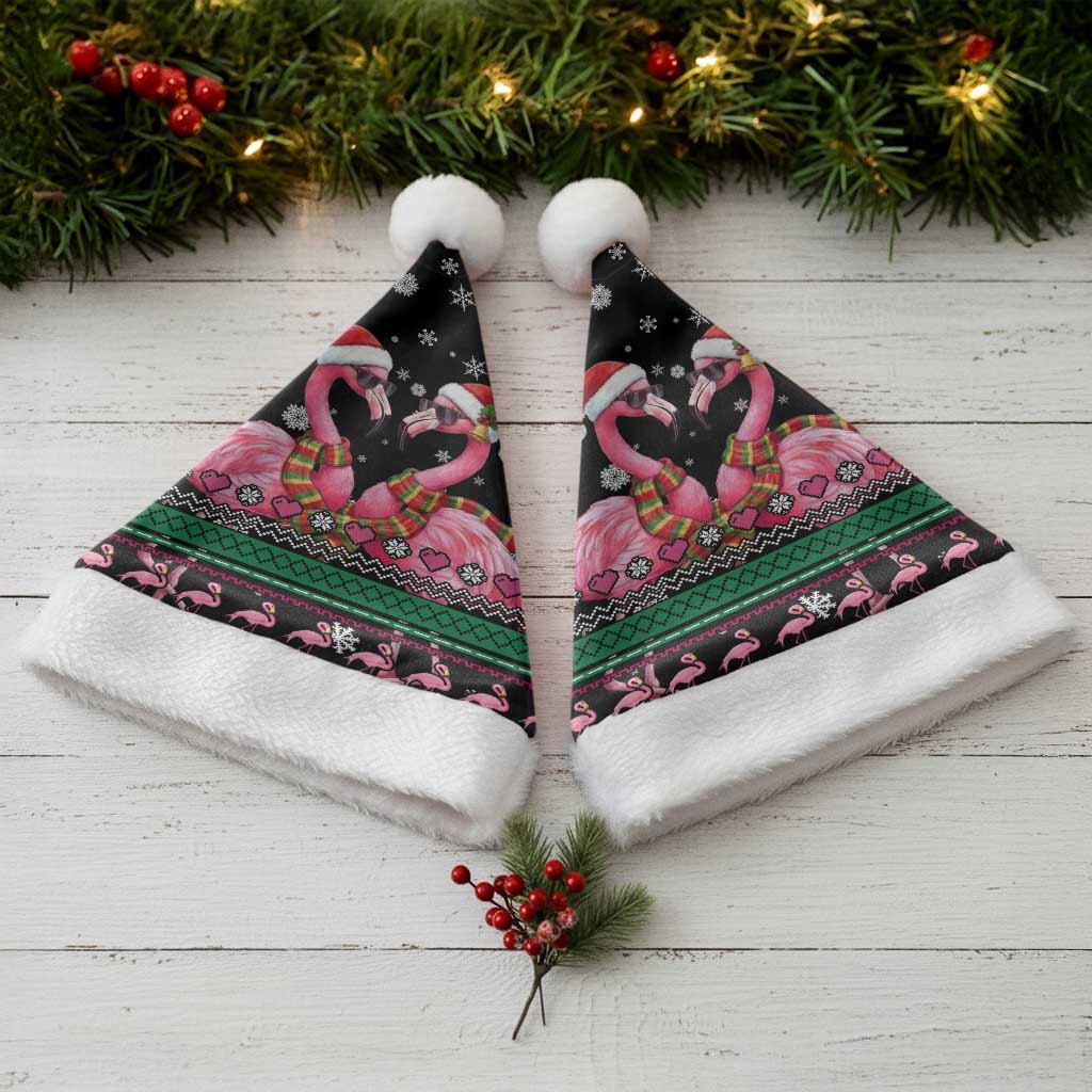 Flamingo Couple Christmas Santa Hat Xmas Holiday Patterns - Wonder Print Shop