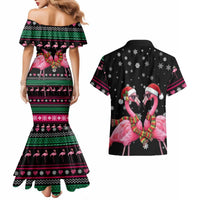 Flamingo Couple Christmas Couples Matching Mermaid Dress and Hawaiian Shirt Xmas Holiday Patterns - Wonder Print Shop