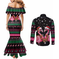 Flamingo Couple Christmas Couples Matching Mermaid Dress and Long Sleeve Button Shirt Xmas Holiday Patterns - Wonder Print Shop