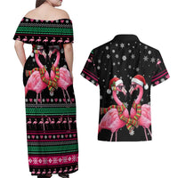 Flamingo Couple Christmas Couples Matching Off Shoulder Maxi Dress and Hawaiian Shirt Xmas Holiday Patterns - Wonder Print Shop