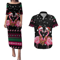 Flamingo Couple Christmas Couples Matching Puletasi and Hawaiian Shirt Xmas Holiday Patterns - Wonder Print Shop