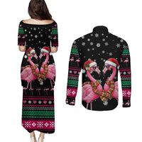 Flamingo Couple Christmas Couples Matching Puletasi and Long Sleeve Button Shirt Xmas Holiday Patterns - Wonder Print Shop