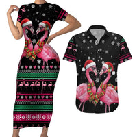 Flamingo Couple Christmas Couples Matching Short Sleeve Bodycon Dress and Hawaiian Shirt Xmas Holiday Patterns - Wonder Print Shop