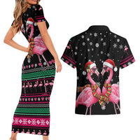 Flamingo Couple Christmas Couples Matching Short Sleeve Bodycon Dress and Hawaiian Shirt Xmas Holiday Patterns - Wonder Print Shop