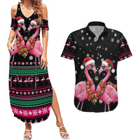 Flamingo Couple Christmas Couples Matching Summer Maxi Dress and Hawaiian Shirt Xmas Holiday Patterns - Wonder Print Shop