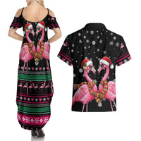 Flamingo Couple Christmas Couples Matching Summer Maxi Dress and Hawaiian Shirt Xmas Holiday Patterns - Wonder Print Shop