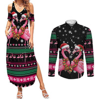 Flamingo Couple Christmas Couples Matching Summer Maxi Dress and Long Sleeve Button Shirt Xmas Holiday Patterns - Wonder Print Shop