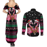 Flamingo Couple Christmas Couples Matching Summer Maxi Dress and Long Sleeve Button Shirt Xmas Holiday Patterns - Wonder Print Shop