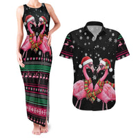 Flamingo Couple Christmas Couples Matching Tank Maxi Dress and Hawaiian Shirt Xmas Holiday Patterns - Wonder Print Shop
