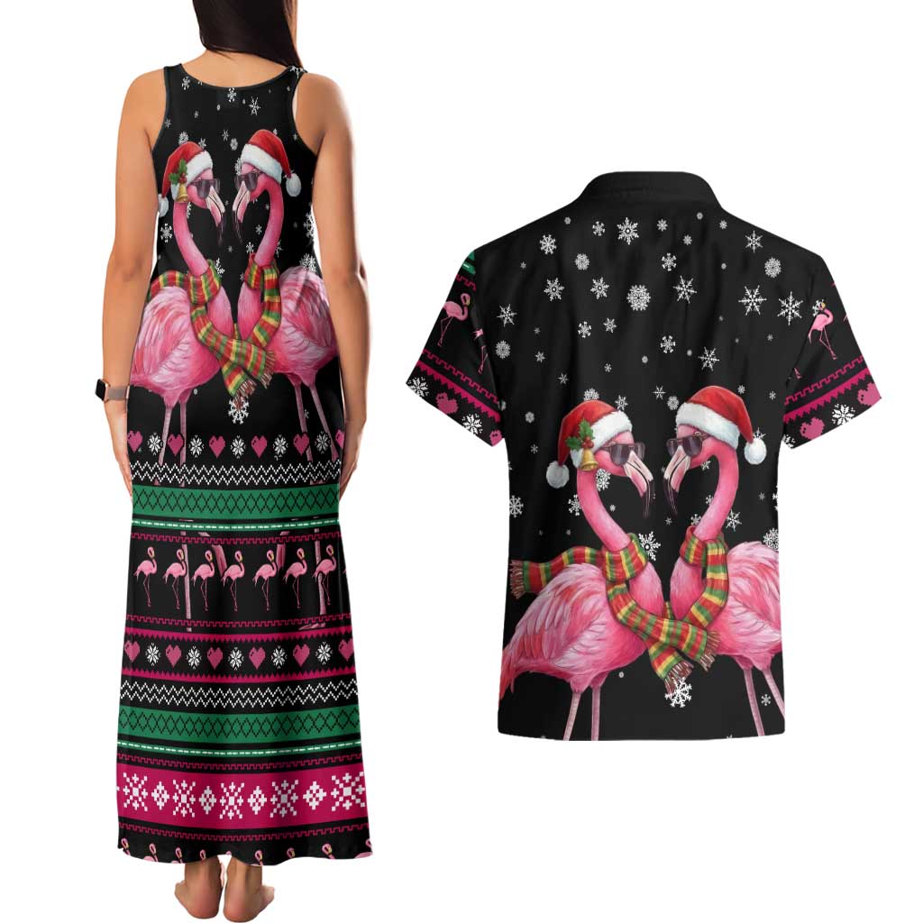 Flamingo Couple Christmas Couples Matching Tank Maxi Dress and Hawaiian Shirt Xmas Holiday Patterns - Wonder Print Shop
