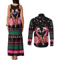 Flamingo Couple Christmas Couples Matching Tank Maxi Dress and Long Sleeve Button Shirt Xmas Holiday Patterns - Wonder Print Shop