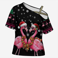 Flamingo Couple Christmas Cross Shoulder Shirt Xmas Holiday Patterns - Wonder Print Shop