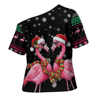 Flamingo Couple Christmas Cross Shoulder Shirt Xmas Holiday Patterns - Wonder Print Shop
