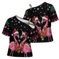 Flamingo Couple Christmas Cross Shoulder Shirt Xmas Holiday Patterns - Wonder Print Shop