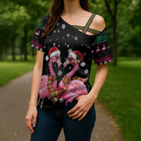 Flamingo Couple Christmas Cross Shoulder Shirt Xmas Holiday Patterns - Wonder Print Shop