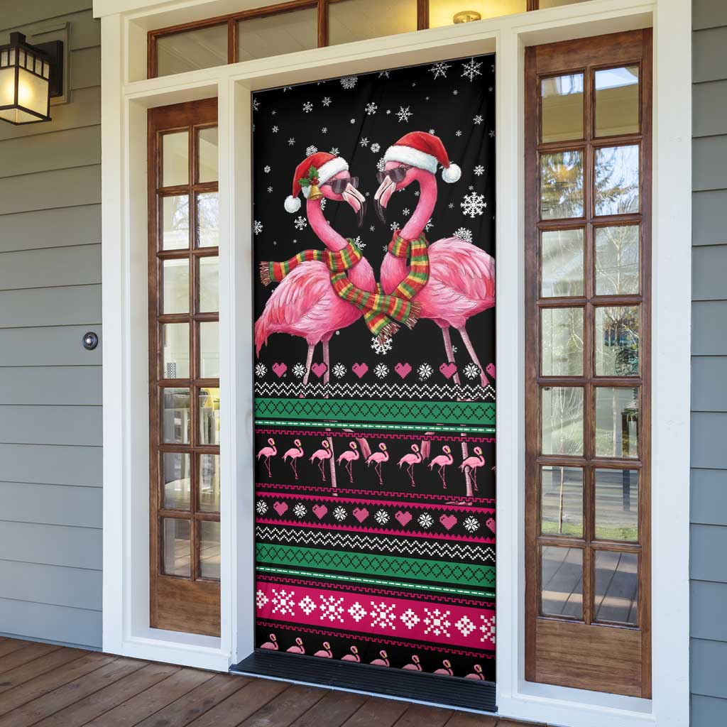 Flamingo Couple Christmas Door Cover Xmas Holiday Patterns - Wonder Print Shop