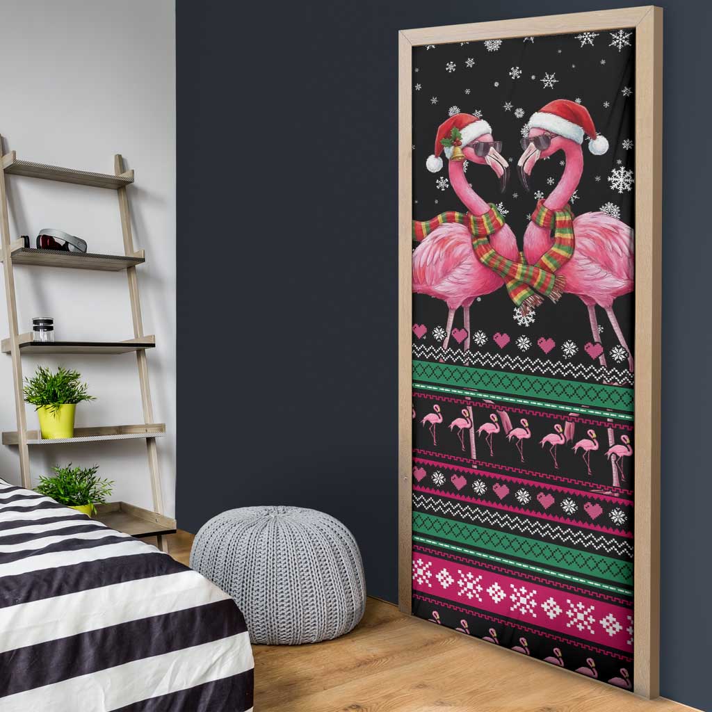 Flamingo Couple Christmas Door Cover Xmas Holiday Patterns - Wonder Print Shop