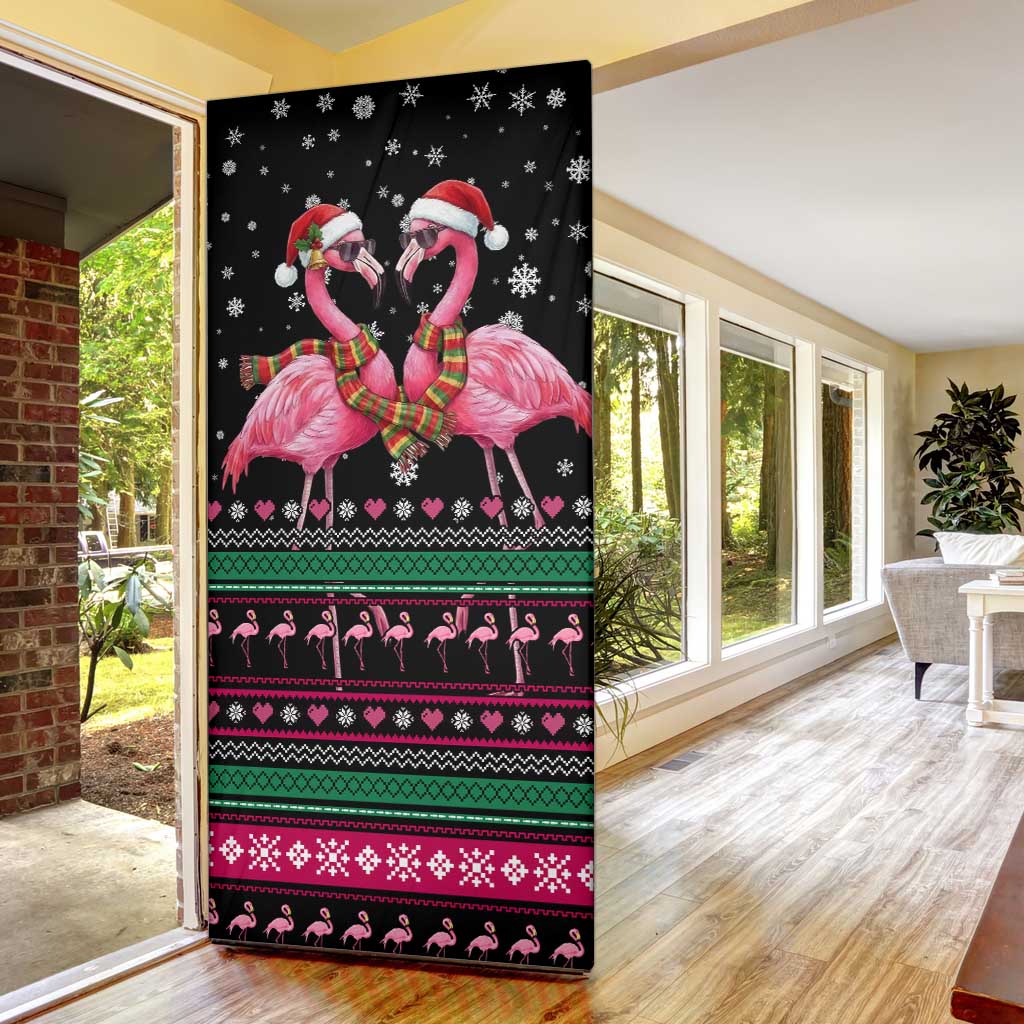 Flamingo Couple Christmas Door Cover Xmas Holiday Patterns - Wonder Print Shop