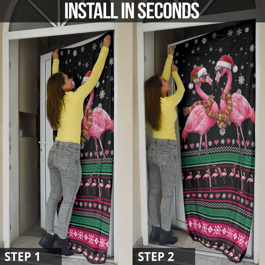 Flamingo Couple Christmas Door Cover Xmas Holiday Patterns - Wonder Print Shop