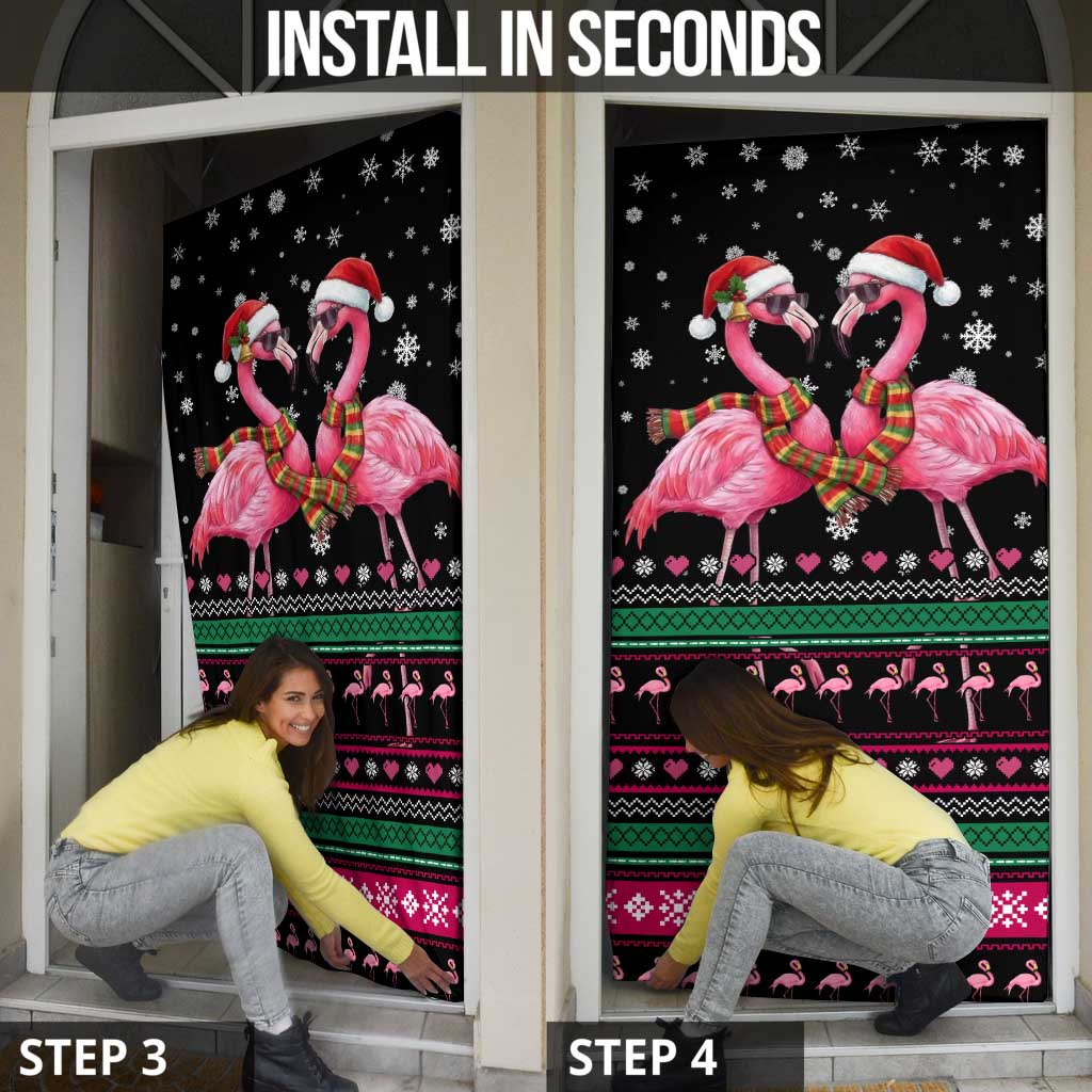 Flamingo Couple Christmas Door Cover Xmas Holiday Patterns - Wonder Print Shop